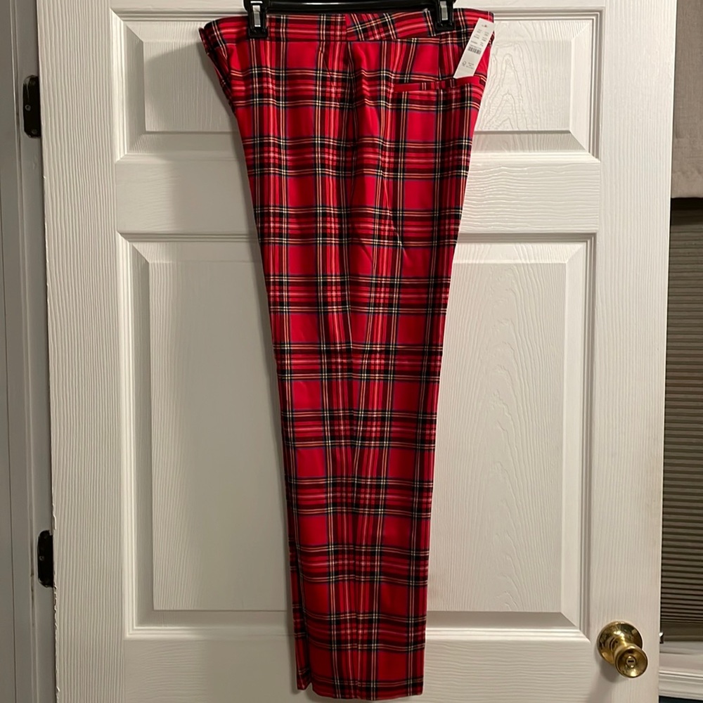 COPY - J. Crew red plaid. Straight leg pants. Never worn. Size 12P.